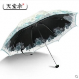 天堂伞  黑胶伞 晴雨两用伞 三绣花太阳伞