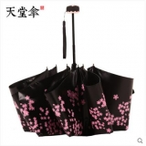 天堂伞 轻巧黑胶防晒 防紫外线 三折小黑伞