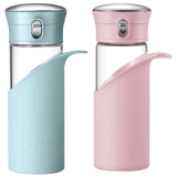 苏泊尔玻璃杯一键开合泡茶杯耐热防滑随手杯女带盖花茶杯KC28AY2