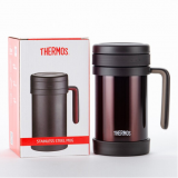 膳魔师（THERMOS）保温杯子办公室茶杯带茶漏杯子男女便携泡茶水杯500ml TCMF-501 咖啡色