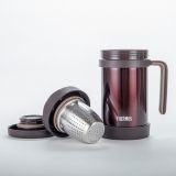 膳魔师（THERMOS）保温杯子办公室茶杯带茶漏杯子男女便携泡茶水杯500ml TCMF-501 咖啡色